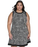 DKNY Womens Plus Size Contrast-Trim Printed Sleeveless Dress Black Multi 14W