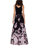 Xscape Womens  Floral Sleeveless V Neck Full-Length Formal Dress XC182 Black 8