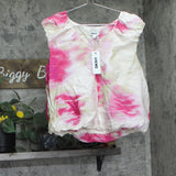 DKNY Womens Floral-Print V-Neck Cap-Sleeve Top May Watercolor Pink Multi M