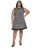 DKNY Womens Plus Size Contrast-Trim Printed Sleeveless Dress Black Multi 14W