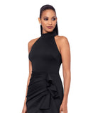 XSCAPE Womens Petite Sleeveless High-Neck Scuba Draped Gown Dress Black 6P