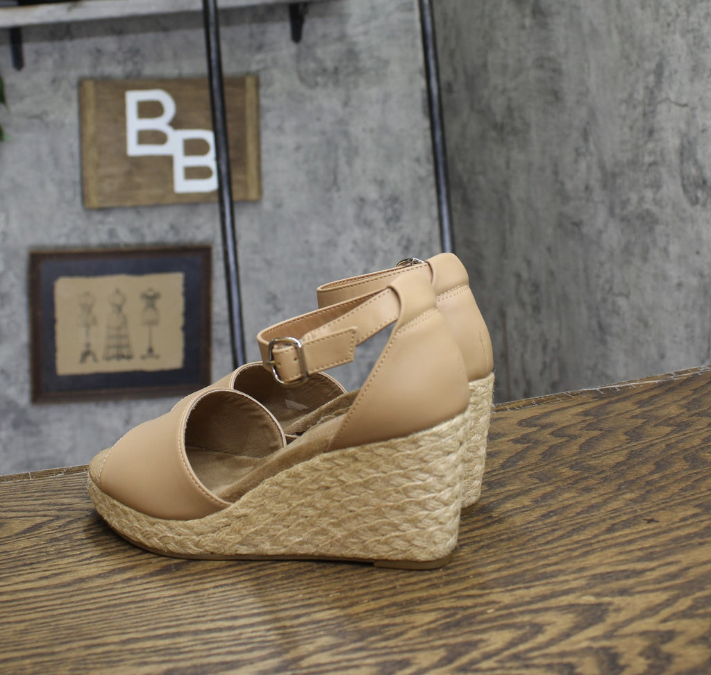 Style & Co. Womens Seleeney Faux Leather Wedge Sandals Nude Smooth Brown 7M