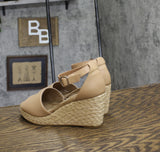 Style & Co. Womens Seleeney Faux Leather Wedge Sandals Nude Smooth Brown 7M