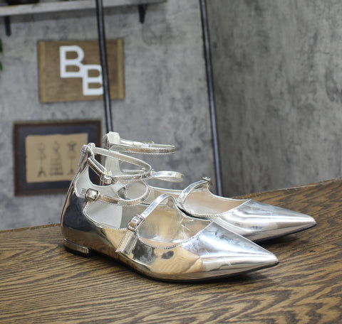 INC International Concepts Womens Valan Triple-Strapped Flats Silver Gray 8M