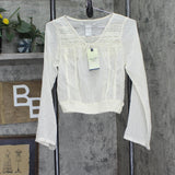 American Rag Woven Crochet Trim Bell Sleeve Blouse Shirt Top Egret Off White S