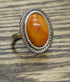 Womens Braided Rope Twist Bezel Oval Gemstone Ring Silver Gray / Amber Orange 6