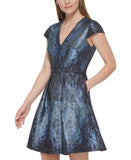 Vince Camuto Womens Metallic Jacquard Cap-Sleeve Dress VC2M3935 Blue 16