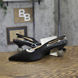 A New Day Simone Rhinestone Ball Satin Slingback Heels 94660900 Black 10M
