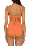 Becca Modern Edge Ribbed Cut-Out One Piece Swimsuit 541357 Coral Rose Orange L