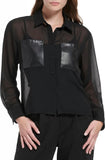 Calvin Klein Womens Sheer Long Sleeve Button Up Shirt with PU Pockets M2JAI502