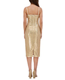 Siena Womens Sequined Spaghetti Strap Sweetheart Neck Midi Dress Gold Yellow 8