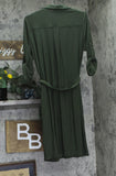 Alfani Womens Roll Tab Knit Tie-Waist Shirtdress 100154096MS Olive Green L