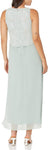 J Kara Womens Petite Sleeveless Scallop Long Beaded Dress with Scarf Celadon 10P