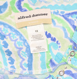 Alfred Dunner Grommet Neck Paisley Short Sleeve Knit Blouse Blue Multi 1X