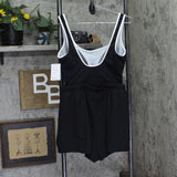 Mimi Flamingo One-Piece Romper Swimsuit with Drawstring Waist Black / White 14