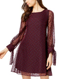 Taylor Women's  Velvet-Dot Shift Dress 9915M Burgundy Red 8