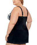Swim Solutions Tummy Control One Piece Skater Swimsuit Feral Stripes Black 16W