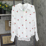 Miken Cherry Embroidered Button-Down Cover-Up Shirt I2992PUXH White Multi L