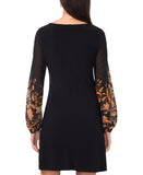 Msk Womens Petite Round-Neck Contrast-Long Sleeve Dress 91013864Z Black PXL