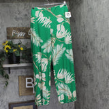 Anne Klein High-Rise Wide-Leg Pull-On Palazzo Pant Tropical Green Multi 2XL