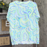 Alfred Dunner Grommet Neck Paisley Short Sleeve Knit Blouse Blue Multi 1X