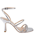 Jewel Badgley Mischka Heeled Sandal Studded Band Strappy Silver Metallic Gray 8M