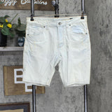 WYX Womens Vintage Denim Work Shorts Button Fly Distressed Light Blue 30