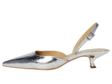 Michael Michael Kors Womens Shiny Luna Kitten Sling Pumps Silver Gray 6.5M