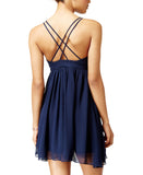Jump Juniors Chiffon Shirred Short Dress with Deep V Neck 48452 Navy Blue 9