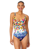 Anne Cole Surplice One-Piece Swimsuit with Underwire Gradient Floral Blue 14