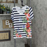DG2 by Diane Gilman Burnout Printed And Embellished T-Shirt Navy Stripe Floral L