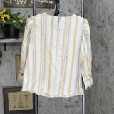 Woven Long Sleeve Button Accent Blouse Shirt Top Brown Multi See Measurements