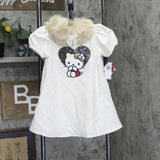 Hello Kitty Lined A-Line Sheath Dress with Removable Faux Fur Collar Off White 6