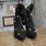 A New Day Womens Justice Boots Faux Suede Studded 94568940 Jet Black / Gold 6.5M
