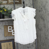 Calvin Klein Tie Neck Ruffle Cap Sleeve Blouse S22T993A Cream Off White L
