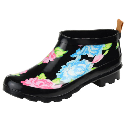 Journee Collection Womens Short Rainer Rain Boot Bootie Floral Black 7M