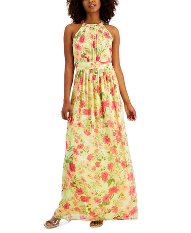 Womens Printed Pleated-Bodice Shirred-Waist Maxi Dress 10835528