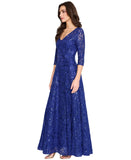 Tahari Asl Womens V-Neck Sequined Embroidered Gown Dress Deep Royal Blue 8