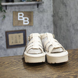 Bearpaw High Seas Platform Strappy Buckle Open Toe Sandals Bone Off White 8M