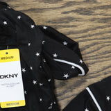 DKNY Womens Notch Collar 2-Piece Long Sleeve & Pant Pajama Set Black M