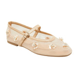 A New Day Womens Everly Floral Mesh Mary Jane Ballet Flats Beige Brown 8M