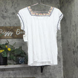 Style & Co. Womens Embroidered Flutter-Sleeve Top Bright White Multi S