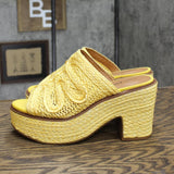 Lucky Brand Women's Yena Raffia Wedge Sandals Shoes LK-YENA Mimosa Yellow 9M