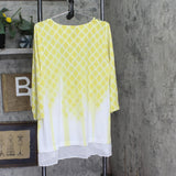 JM Collection Printed Medallion Garden Knit Blouse Top Primrose Yellow / Multi L