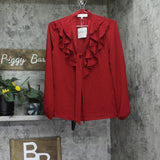 Kasper Womens Woven Tie-Front Ruffled Blouse 10880897 Fire Red XS