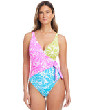 Bleu By Rod Beattie to Me Printed Surplice-Front One-Piece Swimsuit Multi Pink 4