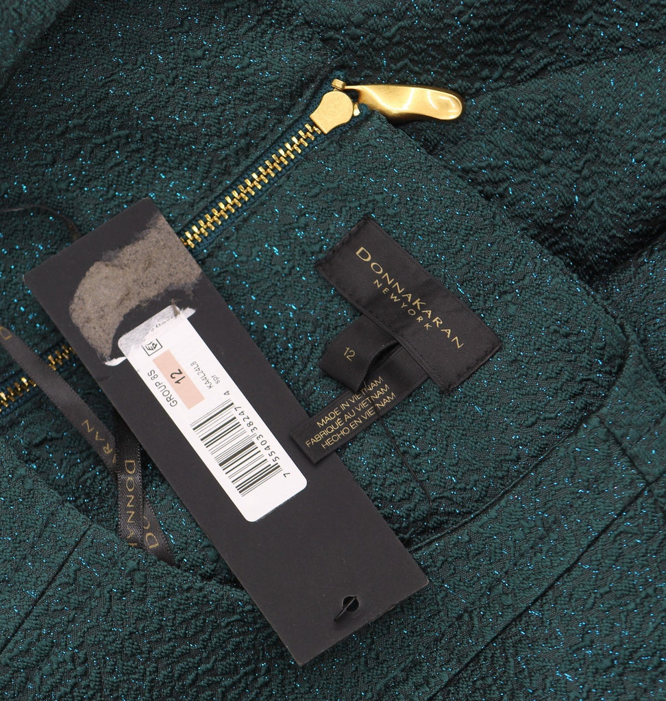 Donna Karan Jacquard Sheath Shimmer Round Neck Sleeveless Dress Spruce Green 12