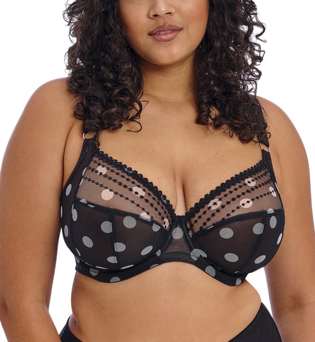 Elomi Matilda Womens Plus Size Underwire Plunge Bra EL8900 Black Dot 40DD