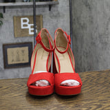 Sun Stone Block Heel Platform Sandals with Ankle Strap 10018613300 Red Micro 10M