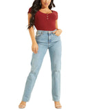 Guess Women's Karlee Jewel-Button Ribbed Henley Top W2YP24KBCO2 Beet Juice Red S